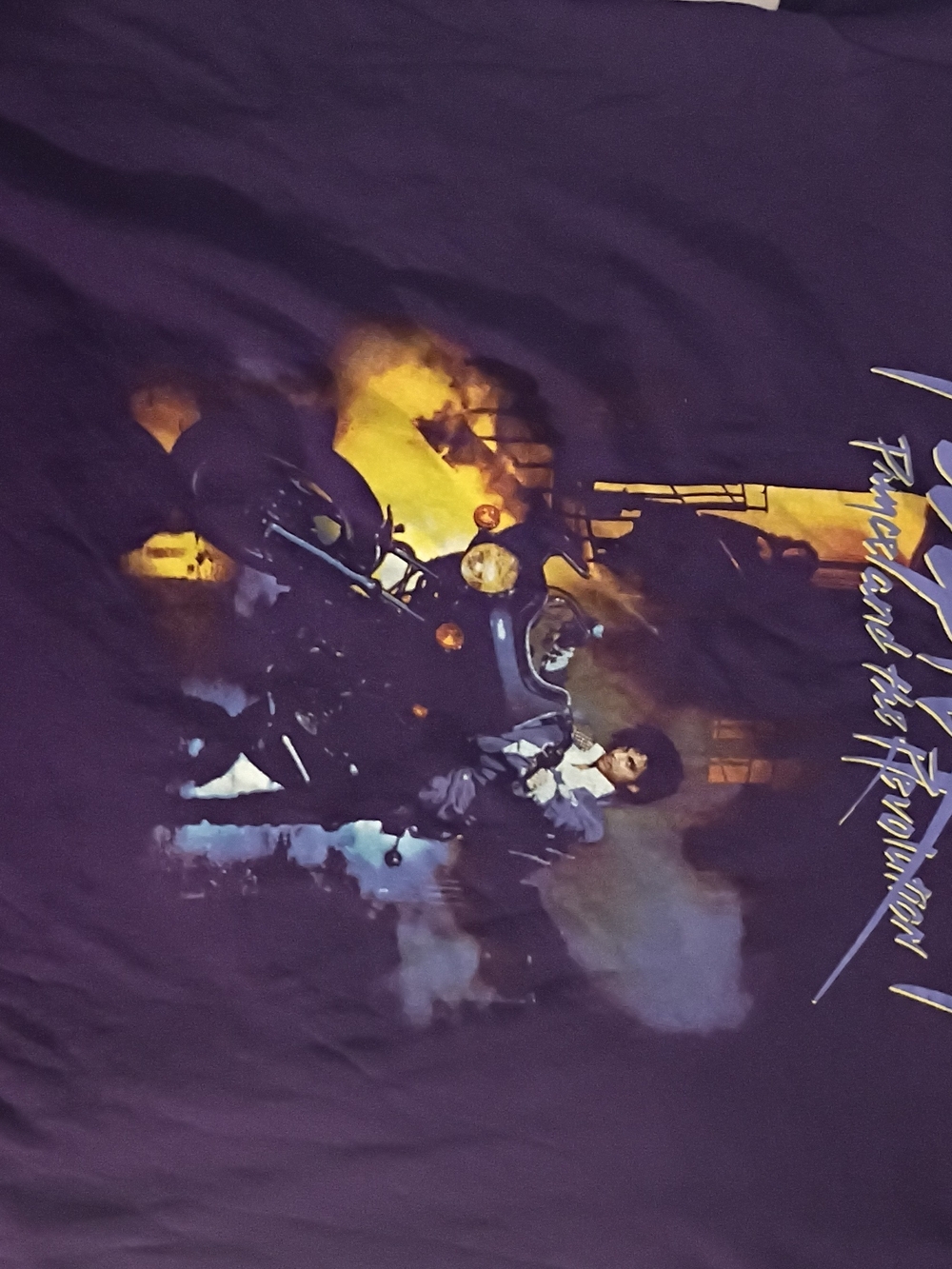 Prince Short Sleeve Graphic Tee in Purple with Yellow & Blue Print